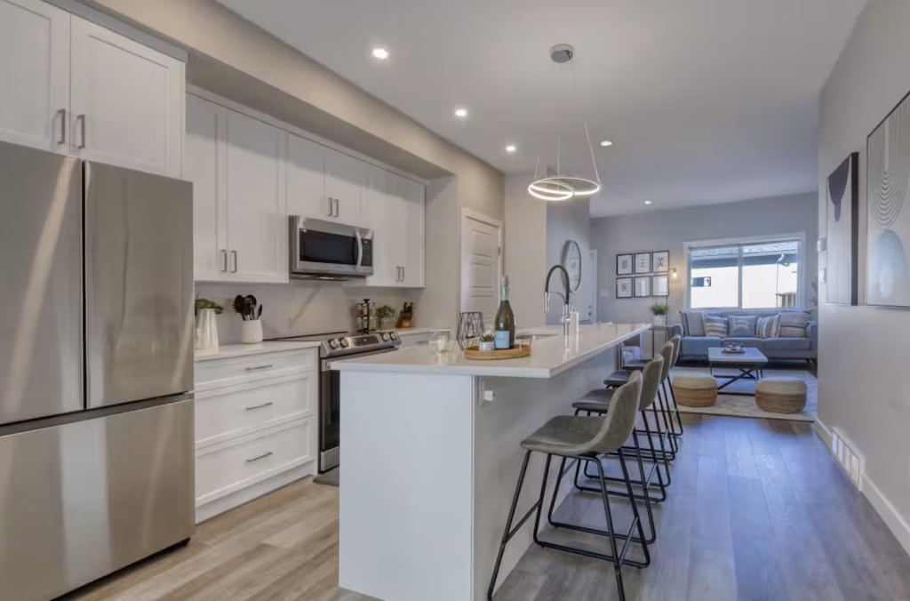Kitchen with island seating at Radium BnB